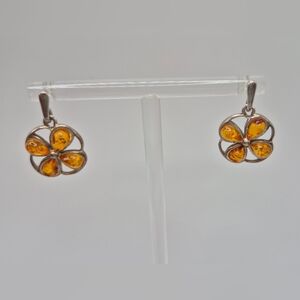 Beautiful STERLING Silver and Amber Drop Flower Earrings